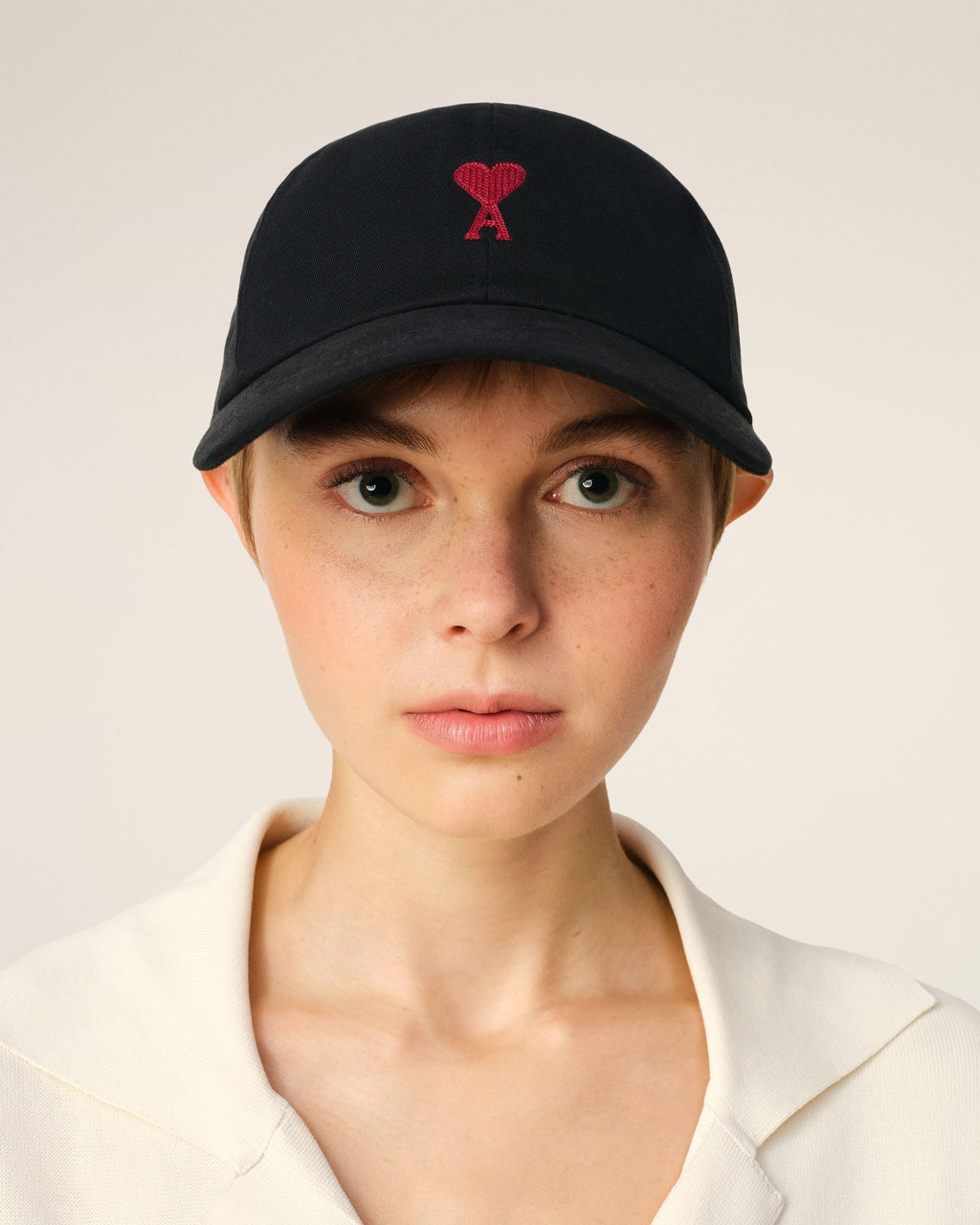 Black Cotton Gabardine Ami De Coeur Embroidery Cap