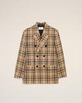 Brown Wool Checked Loose Double Breasted Jacket