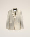 Beige Checked Wool Semi-Lined Jacket