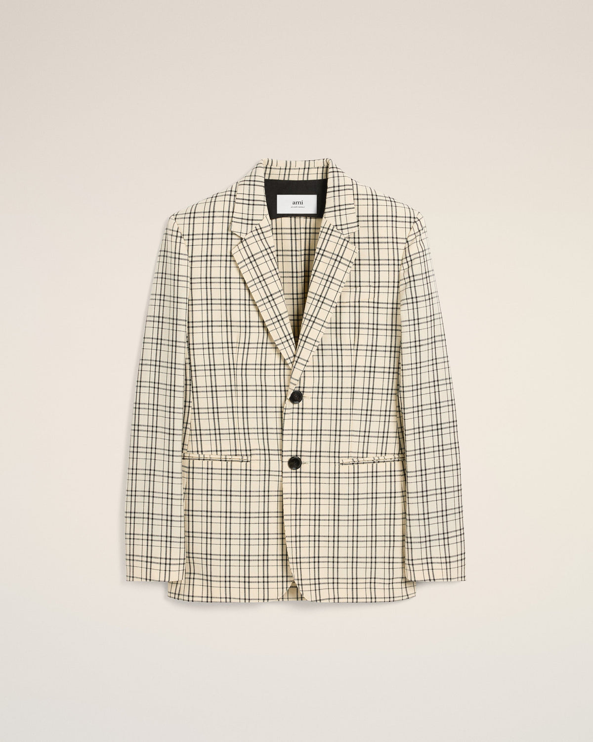 Beige Checked Wool Semi-Lined Jacket