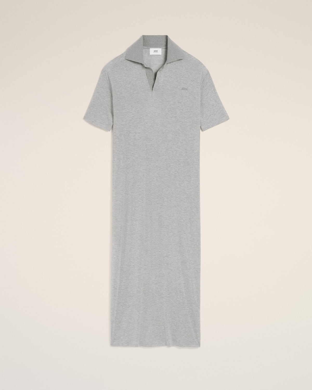 Grey Cotton Short Sleeve Long Polo Dress