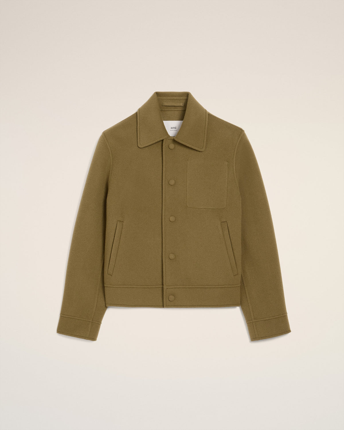 Green Wool Boxy Buttoned Jacket