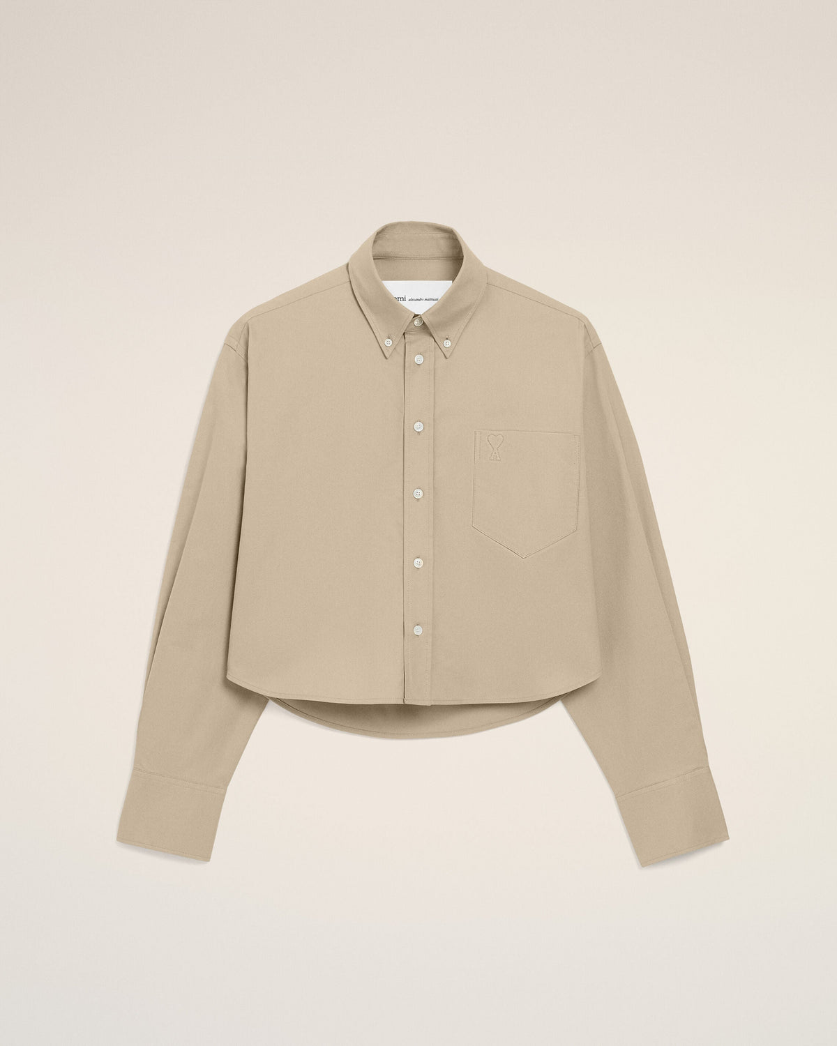 Beige Cotton Cropped Embossed Ami De Coeur Shirt