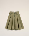Green Cotton Midi Skirt With Godets