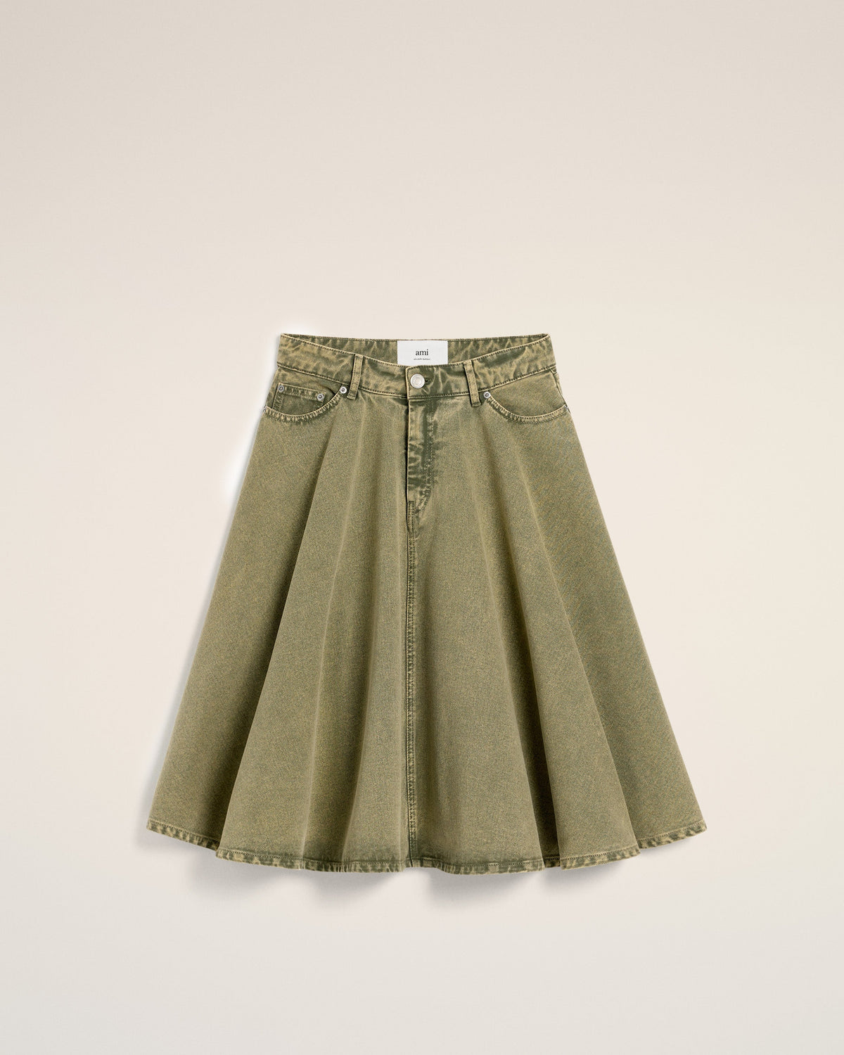 Green Cotton Midi Skirt With Godets