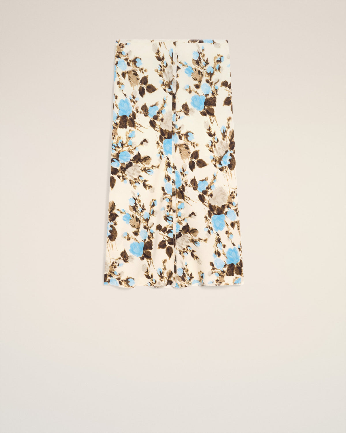 Blue Flower Printed  Raw Edges Details Midi Skirt