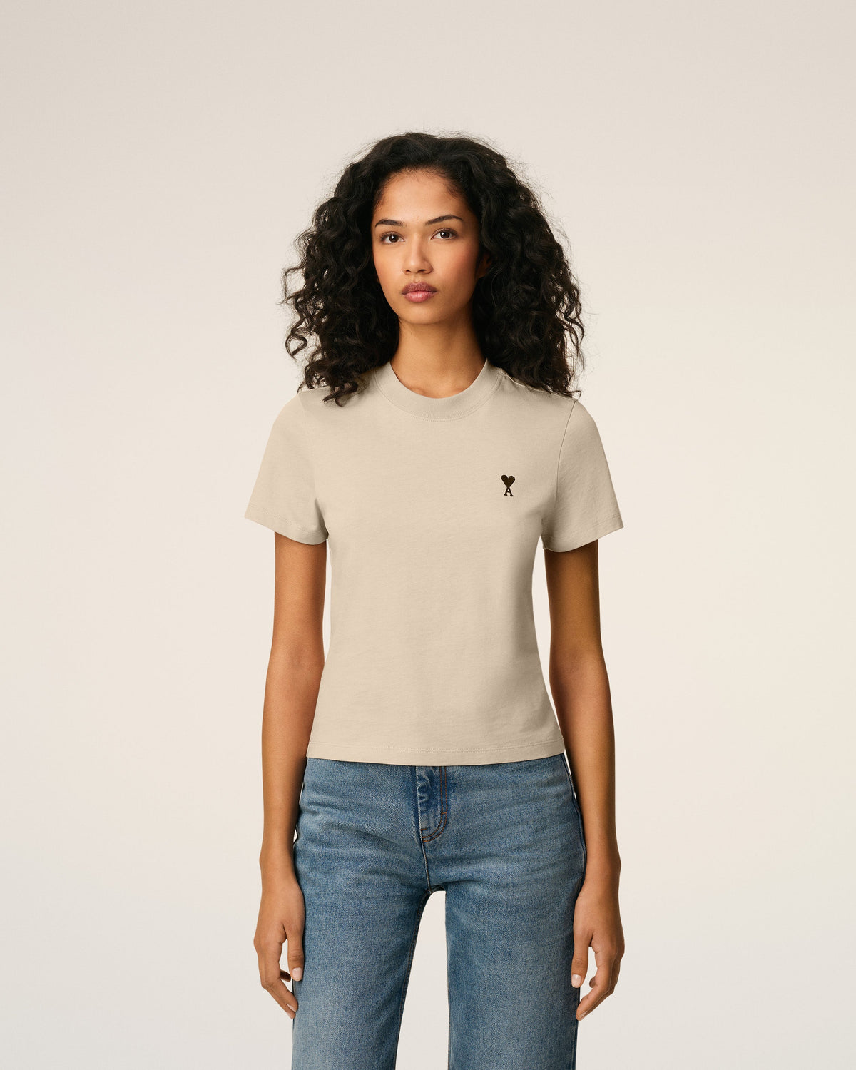 Beige Cotton Cropped Ami De Coeur T-shirt