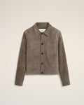 Beige Leather Buttoned Jacket