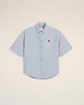 Blue Cotton Boxy Fit Short Sleeves Shirt