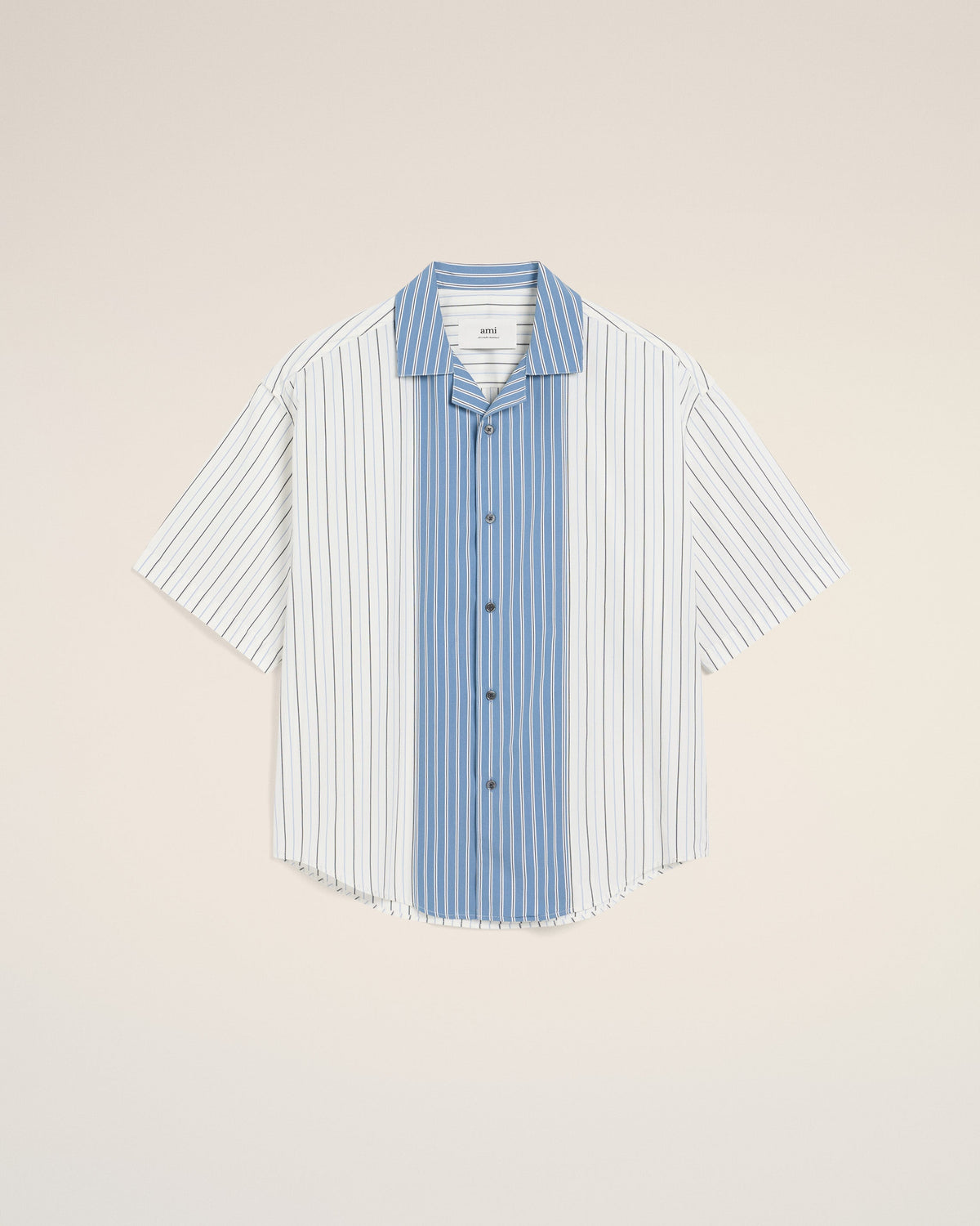 White And Blue Cotton Short Sleeve Boxy Shirt