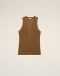 Brown Jersey Buttoned Placket Tanktop