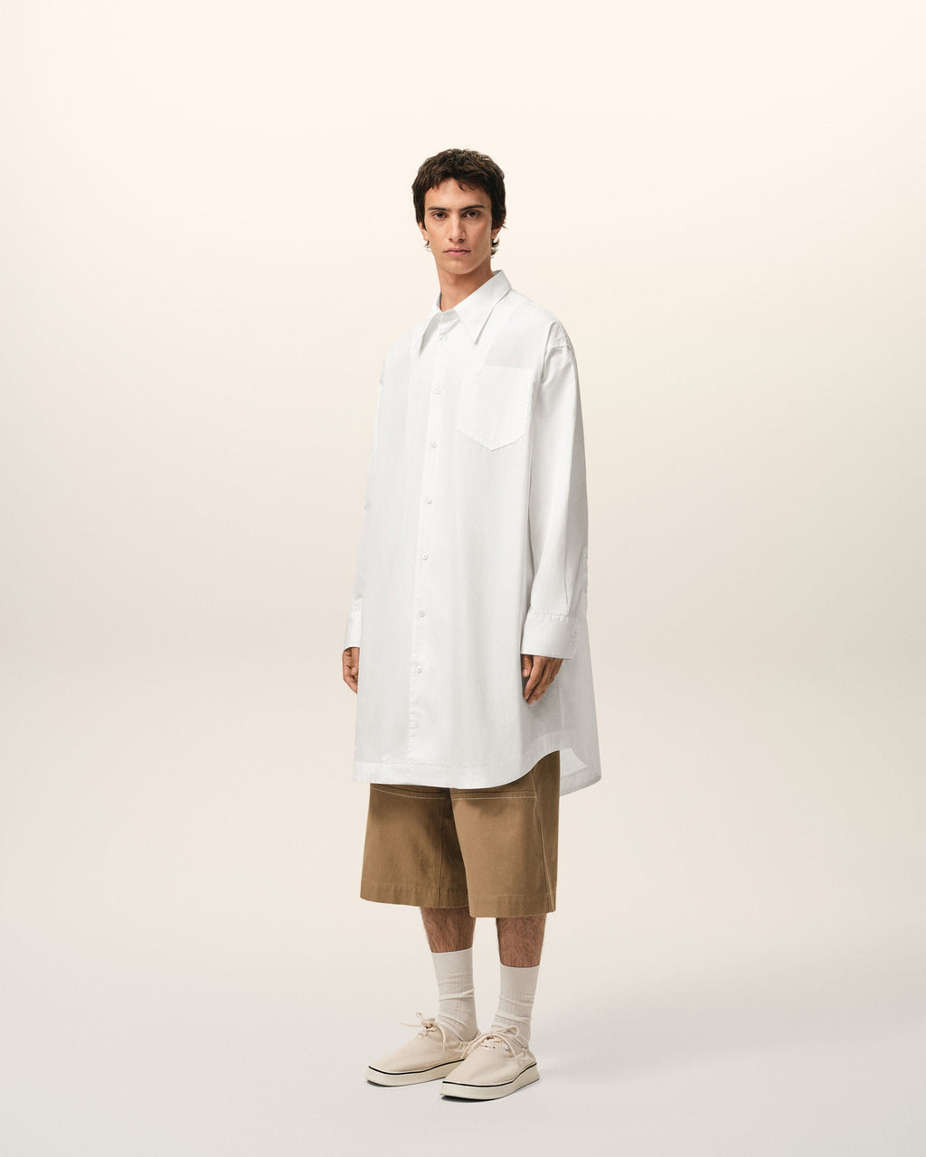 White Cotton Ami De Coeur Wide Shirt Dress