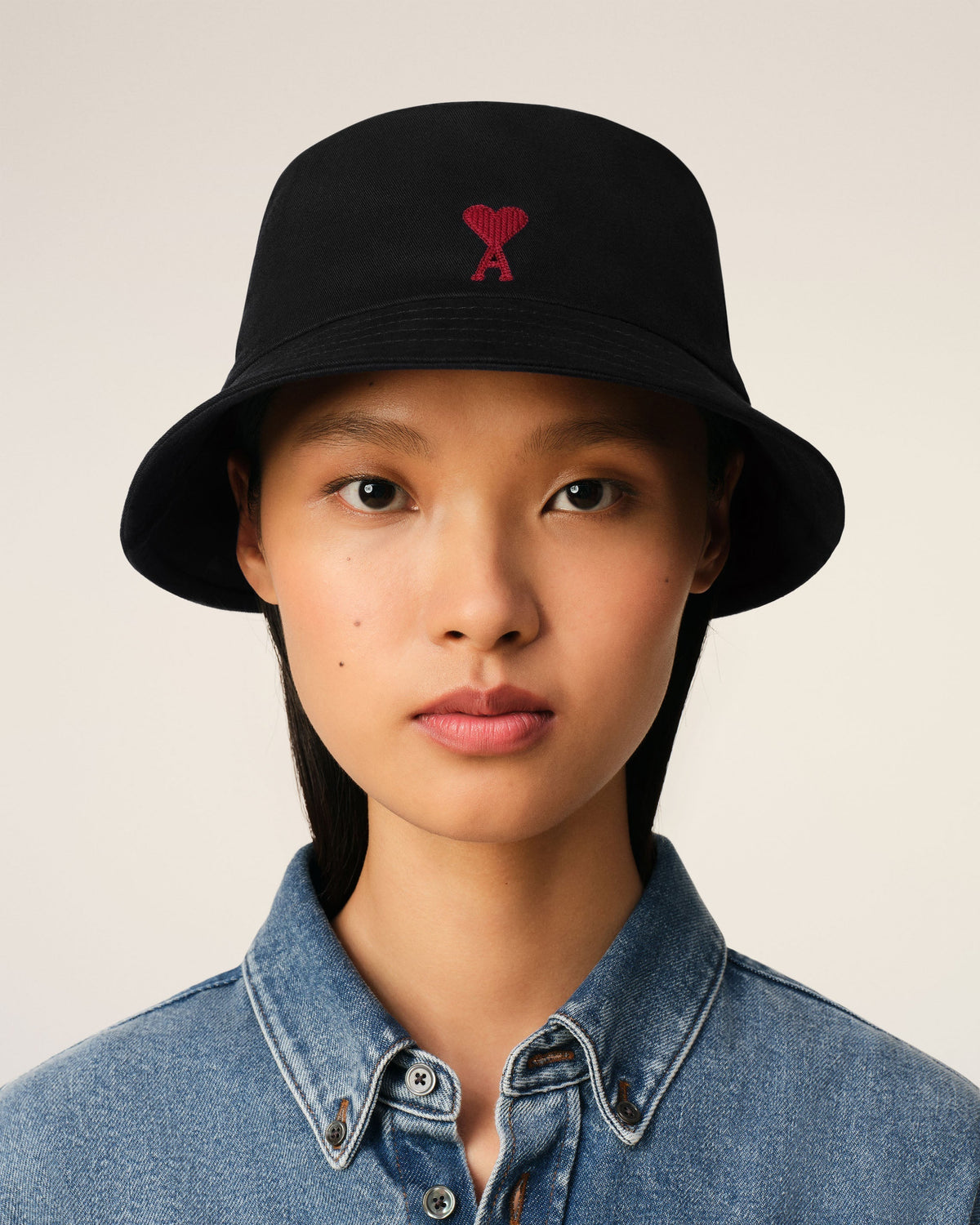 Black Cotton Ami de Coeur Embroidery Bucket Hat