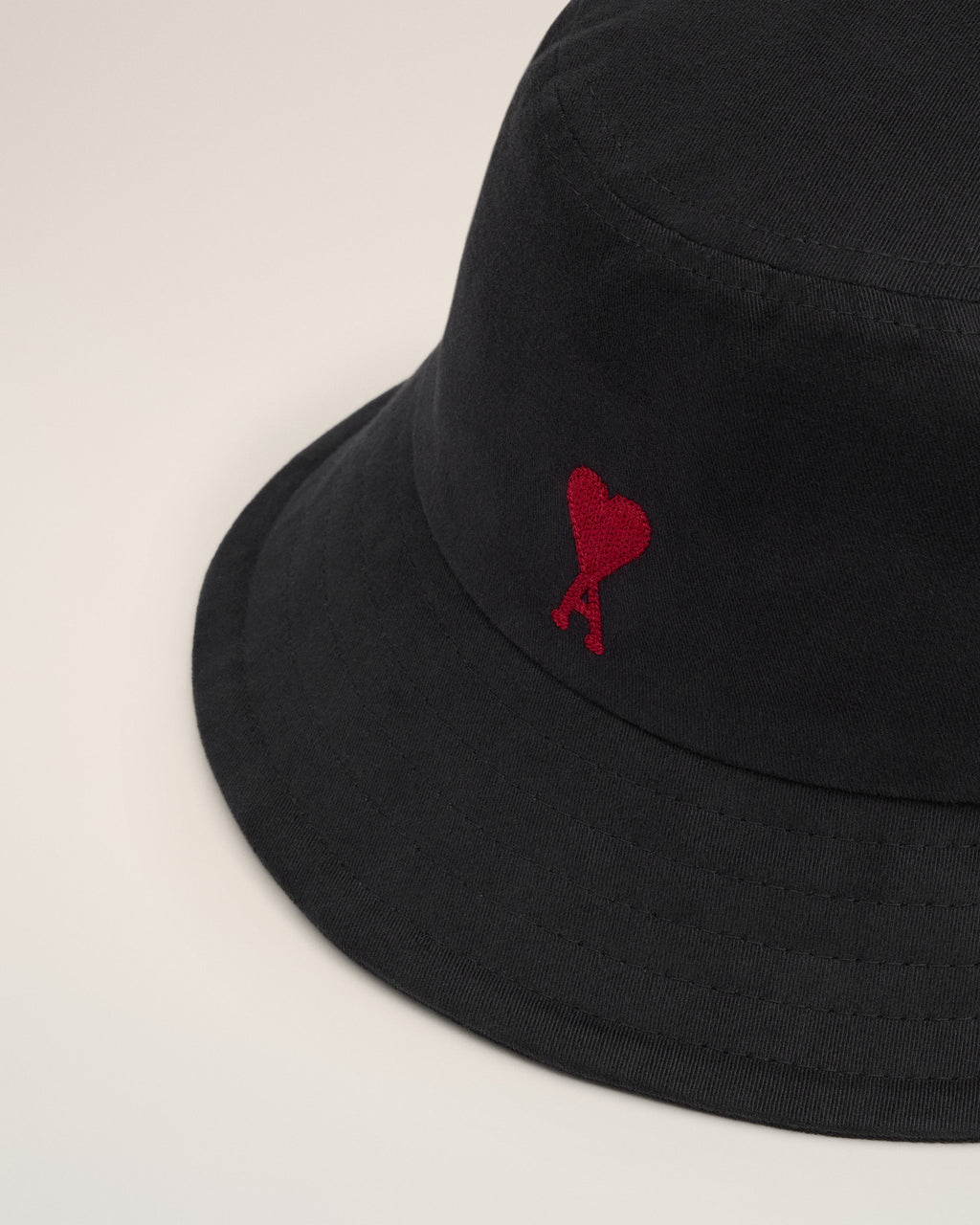 Black Cotton Ami de Coeur Embroidery Bucket Hat
