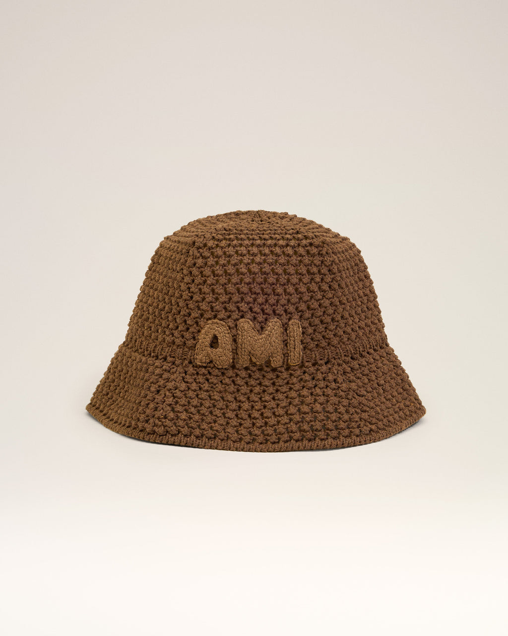 Brown Cotton Knitted Ami Patch Bucket Hat