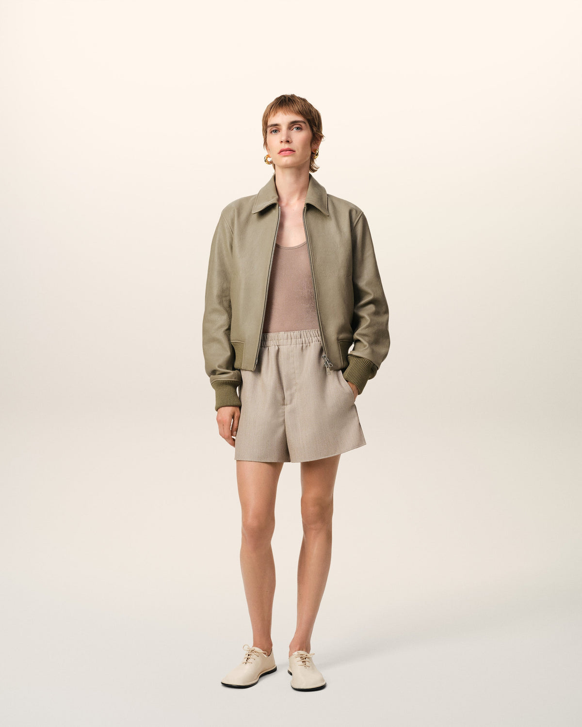 Green Leather Zipped Jacket