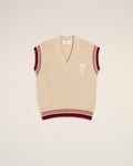 Beige Wool Ribbed Sleeveless V Neck Sweater