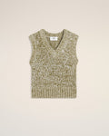 Green Cotton And Wool Sleeveless V Neck Sweater