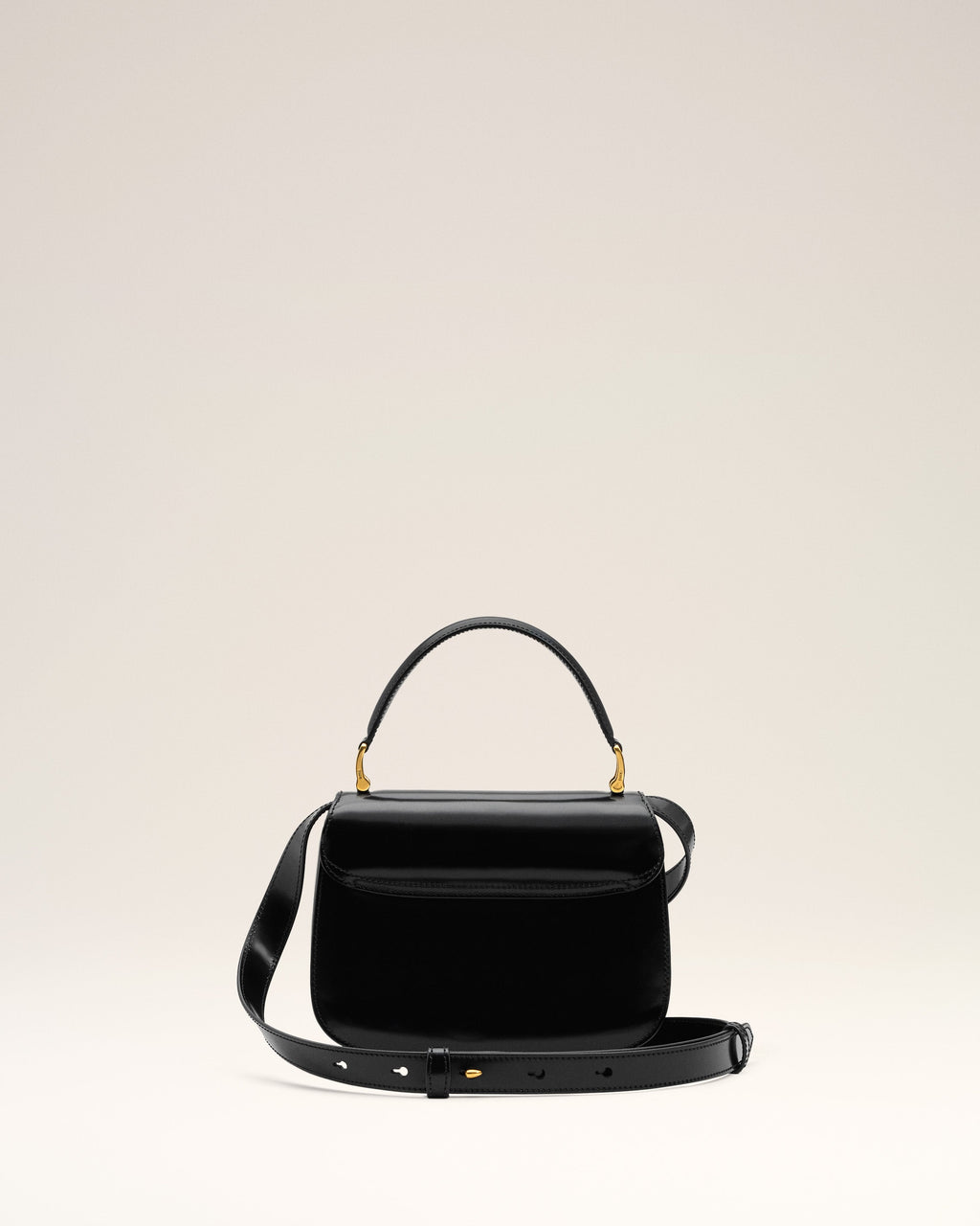 Black Glazed Leather Top Handle Paris Paris Bag