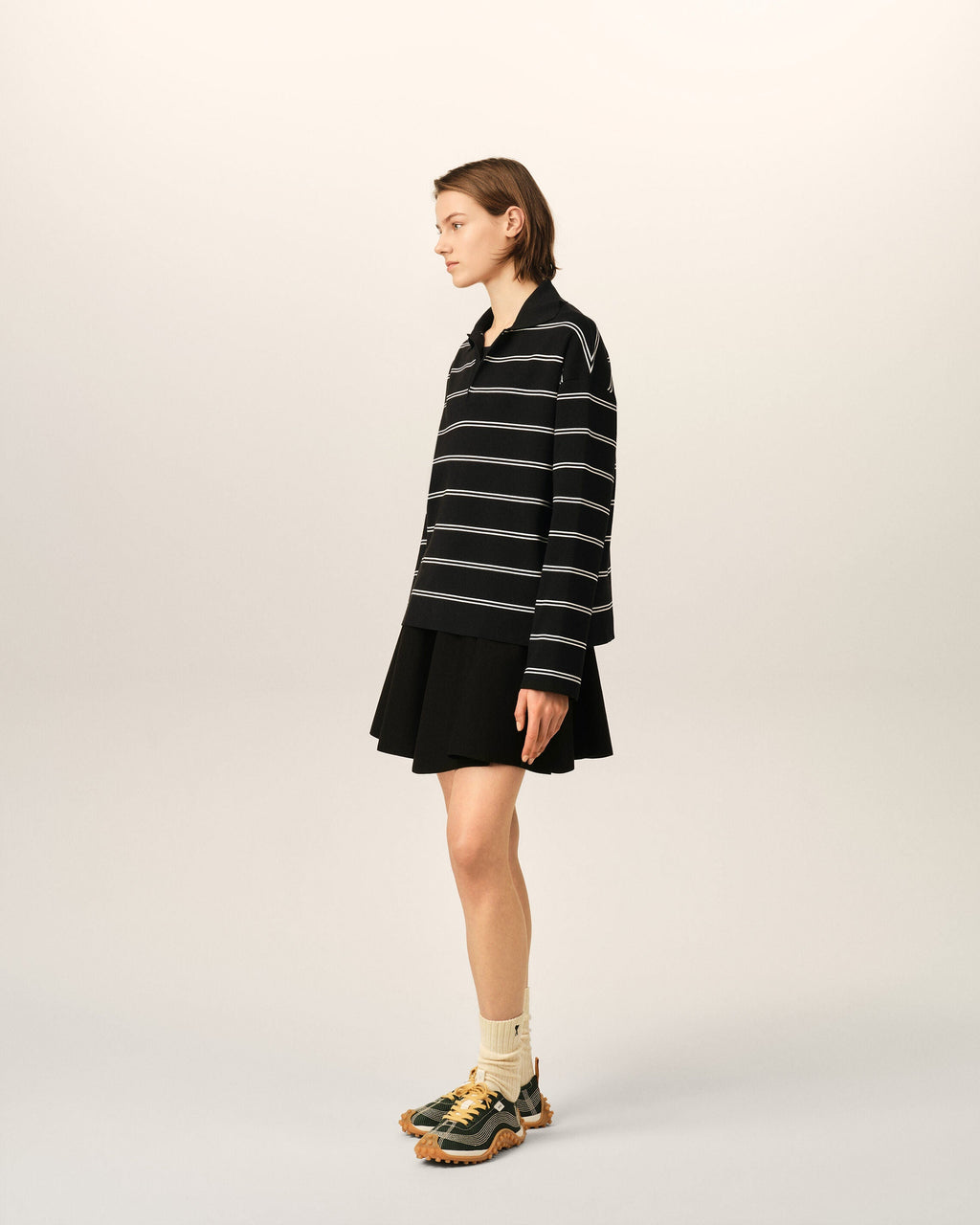 Black striped cotton polo with Ami patch