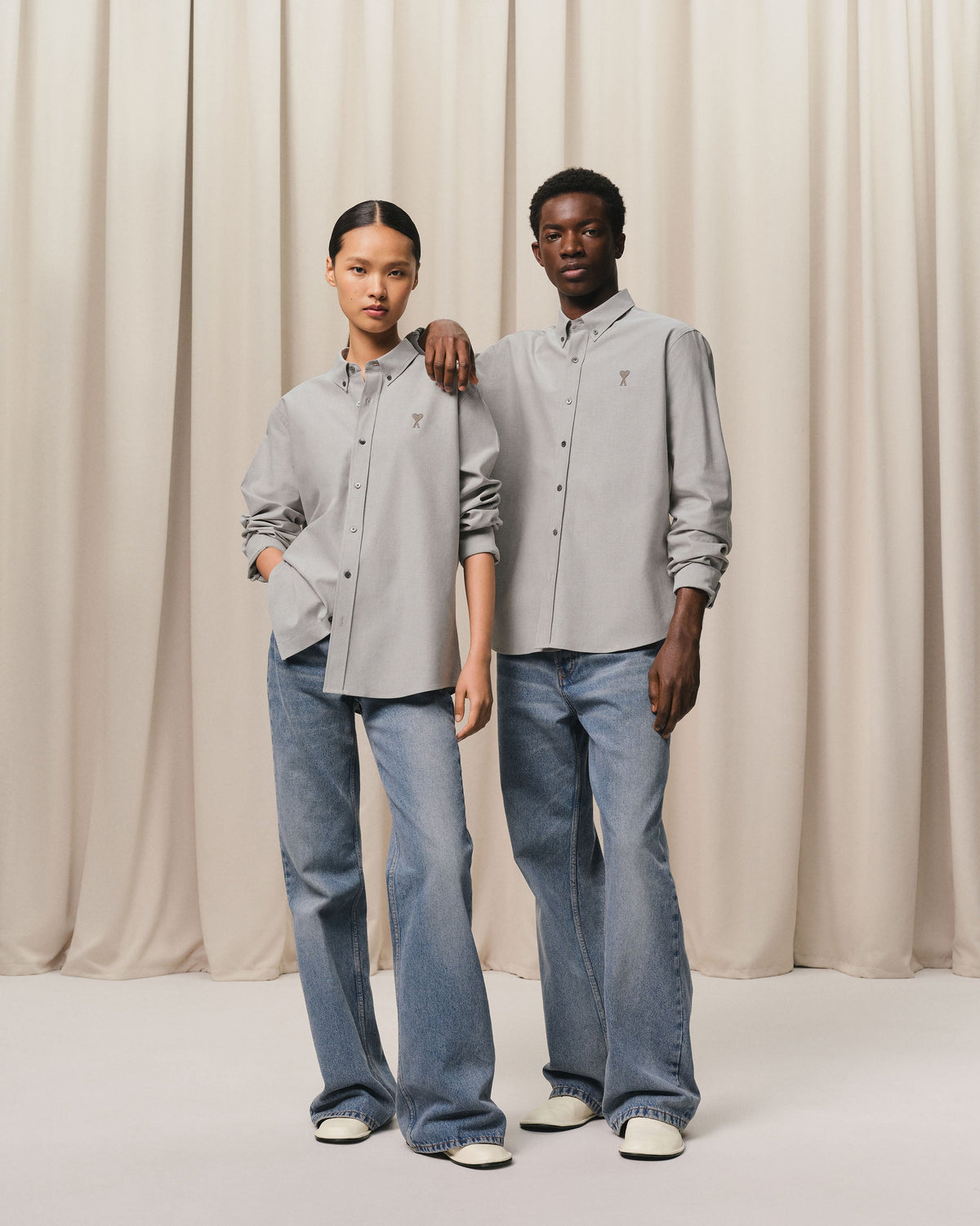 Grey Cotton Button-Down Ami de Cœur Shirt