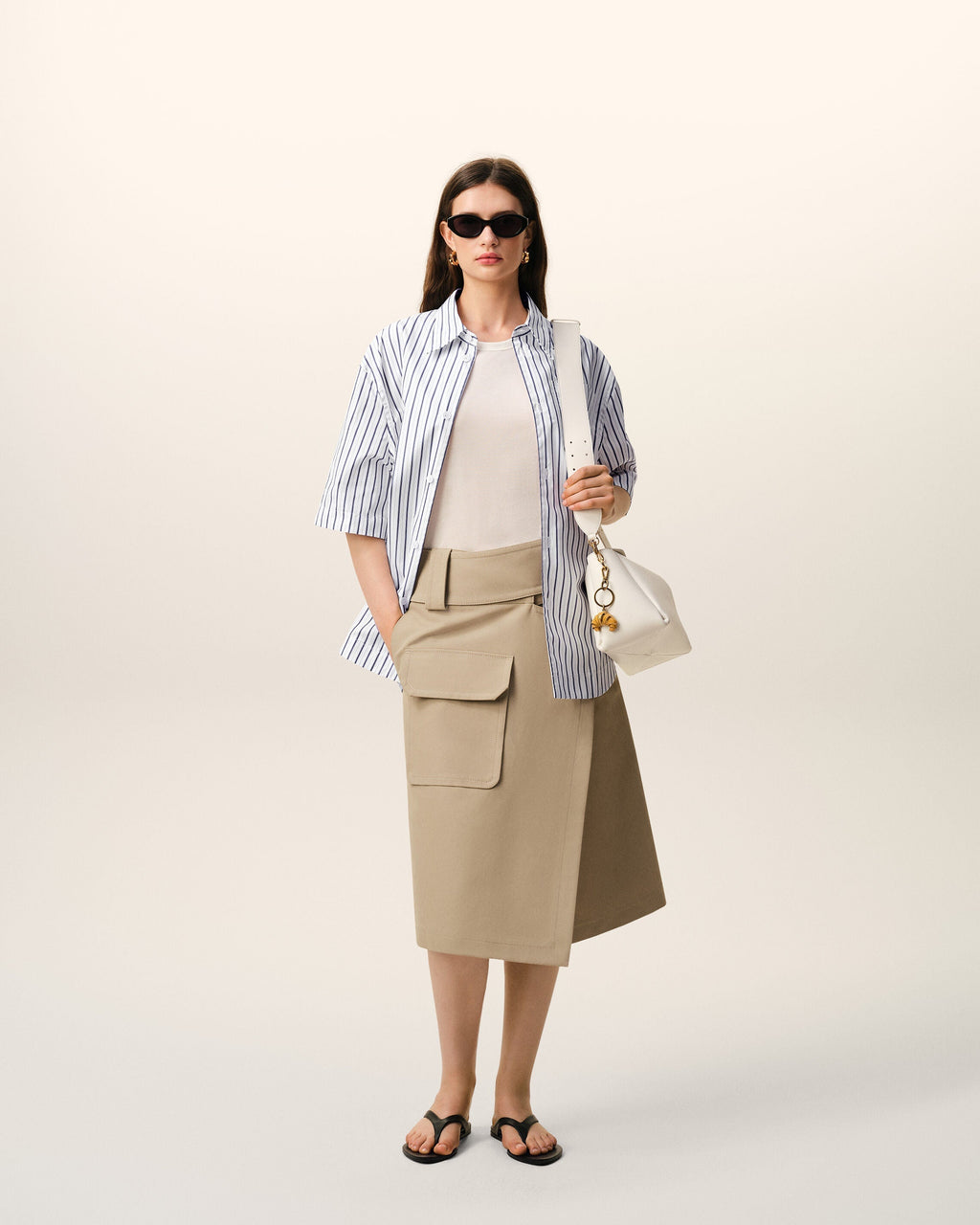 White Striped Cotton Short Sleeve Ami De Coeur Wide Shirt