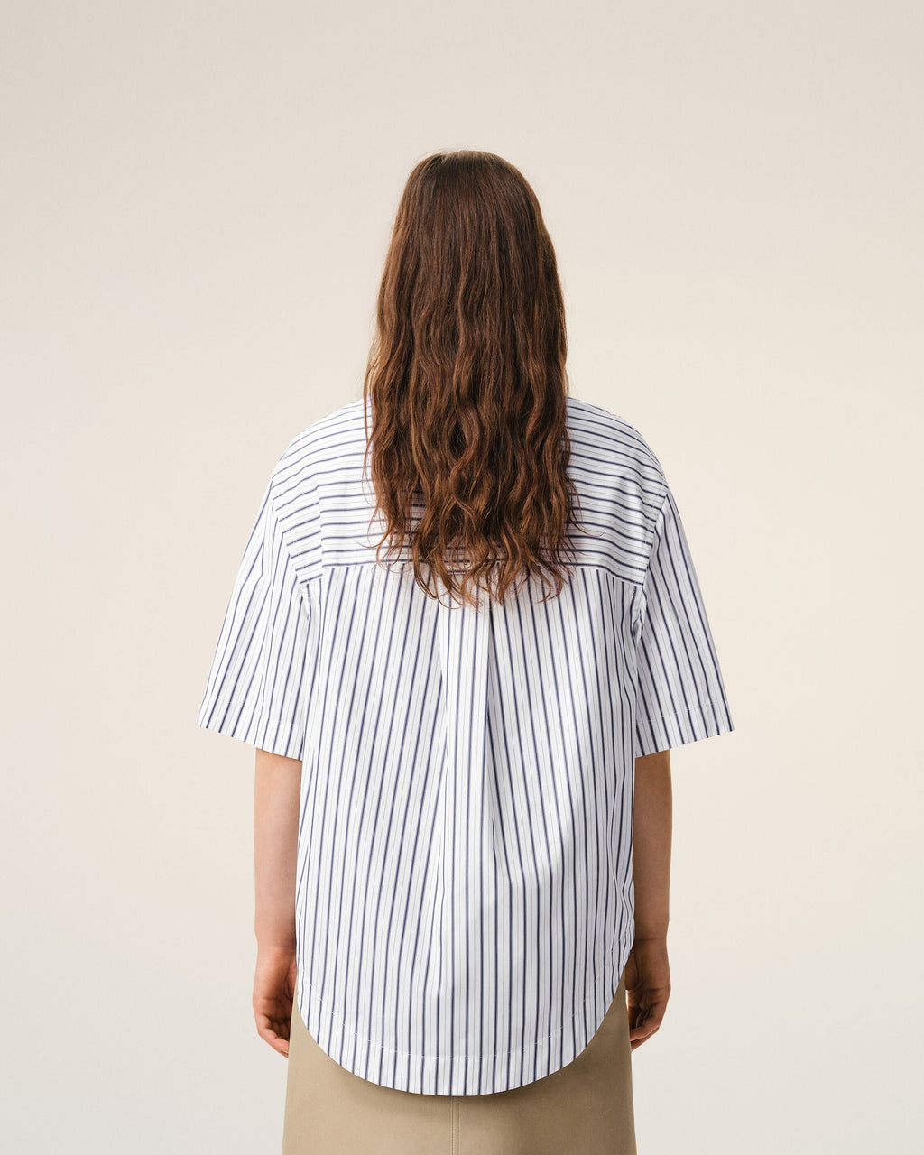 White Striped Cotton Short Sleeve Ami De Coeur Wide Shirt