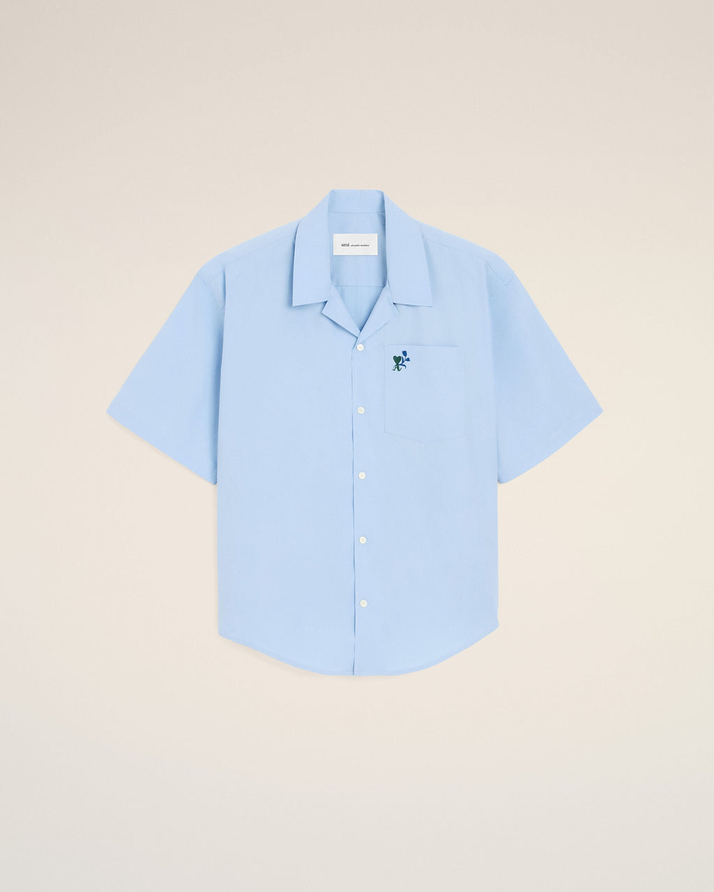 Blue boxy cotton short-sleeve shirt with Ami de Coeur tulip