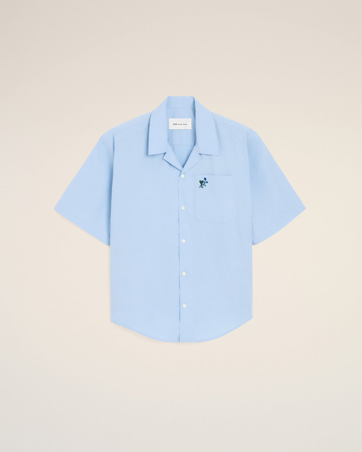 Blue boxy cotton short-sleeve shirt with Ami de Coeur tulip