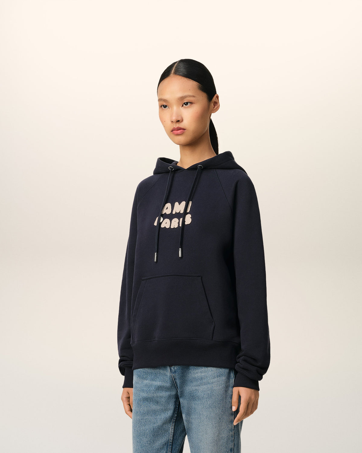 Navy Cotton Hoodie With Ami Paris Patch