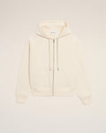 White Cotton Embossed Ami De Coeur Zipped Hoodie