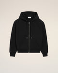 Black Cotton Embossed Ami De Coeur Zipped Hoodie