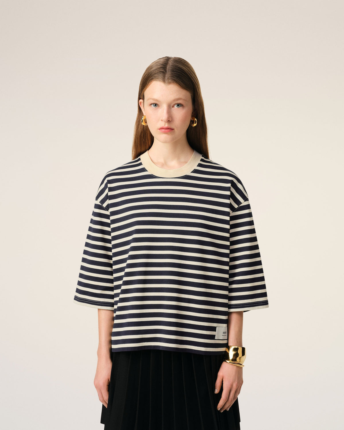 Navy Recycled Cotton Loose Striped T-Shirt