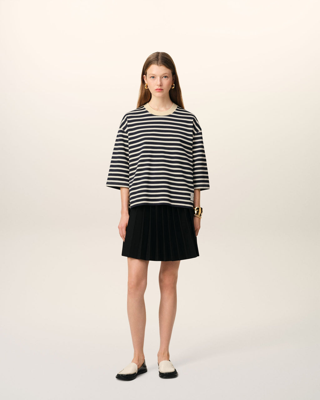 Navy Recycled Cotton Loose Striped T-Shirt