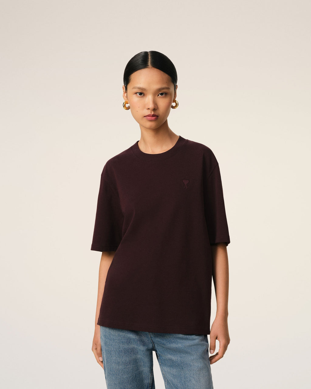 Burgundy Cotton Tonal Ami de Coeur T-Shirt