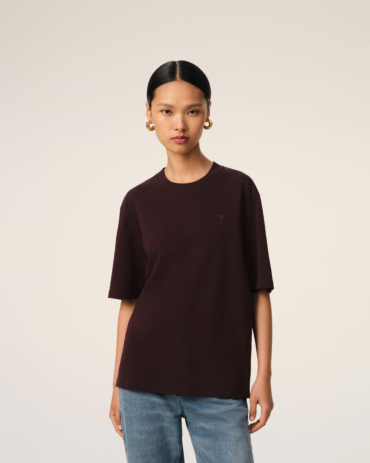 Burgundy Cotton Tonal Ami de Coeur T-Shirt