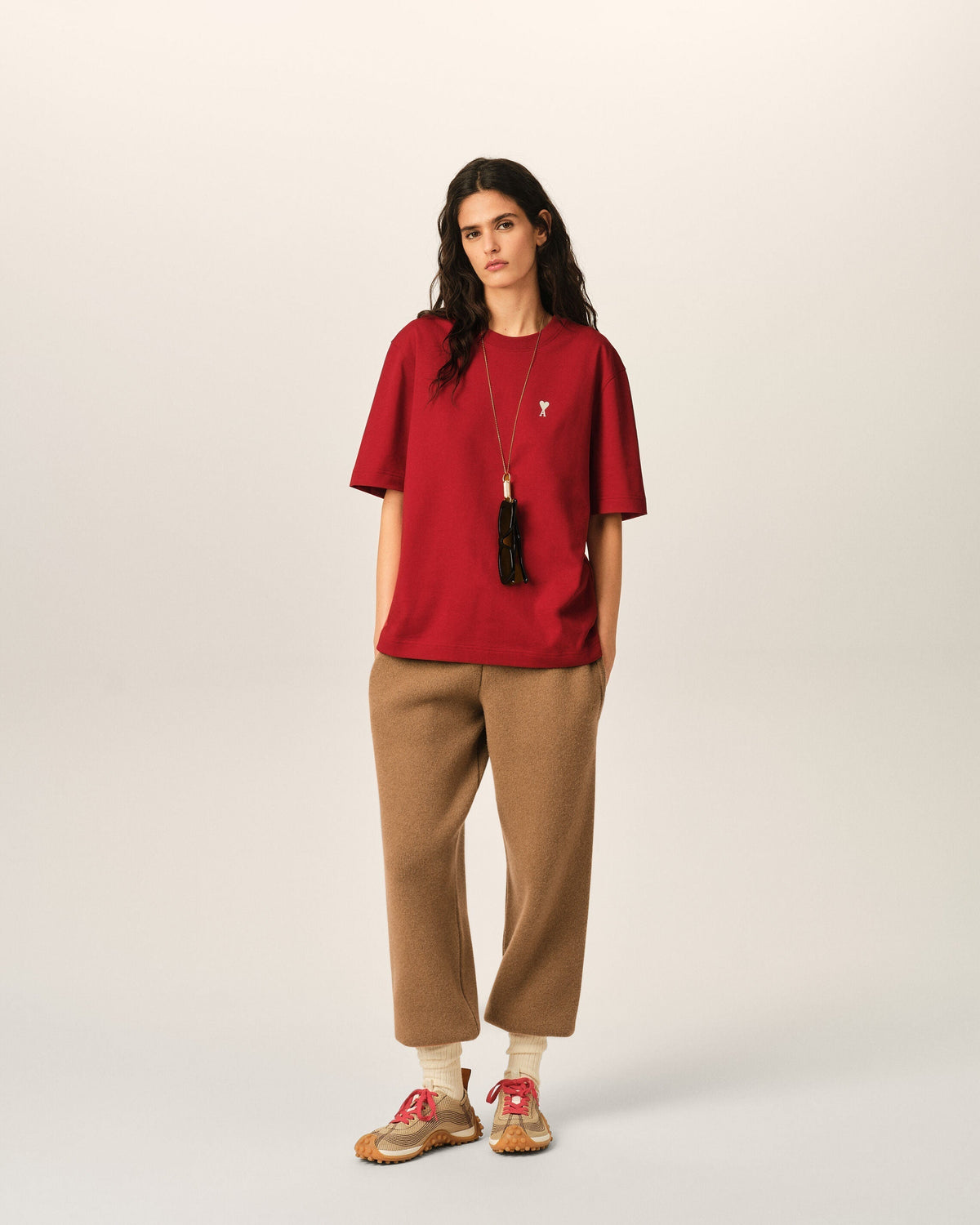 Red printed cotton "Place des Victoires" t-shirt